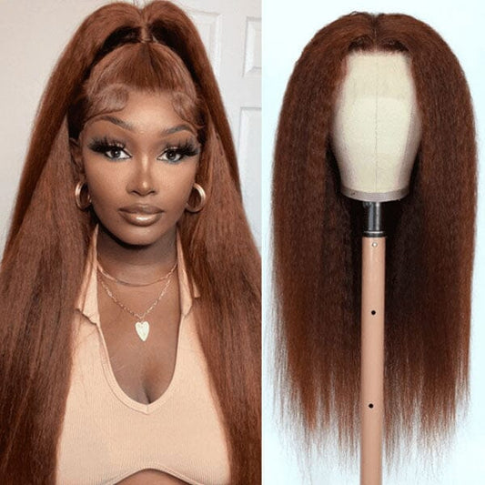 Reddish Brown Color  Yaki/Kinky Straight 4x4 13x4 Lace Frontal Wigs