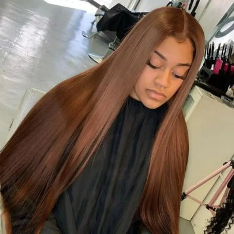 Look Friendly Warm Brown Silky Straight 13*4 Lace Frontal Wig