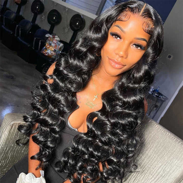 13x4 Transparent Lace Frontal Loose Wave Wigs Virgin Human Hair