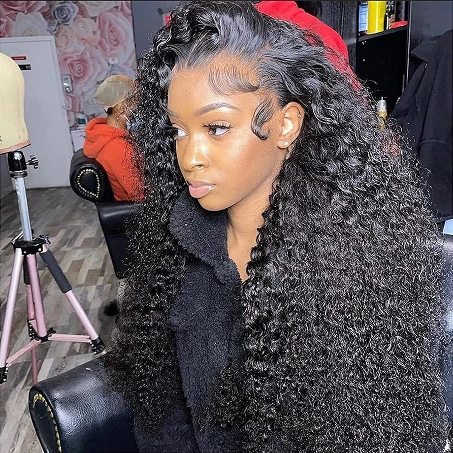 360 Lace Frontal Wig Kinky Curly Virgin Hair Natural Black Pre-Plucked