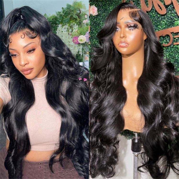 13x6 Transparent Lace Frontal Body Wave Wigs Natural Black