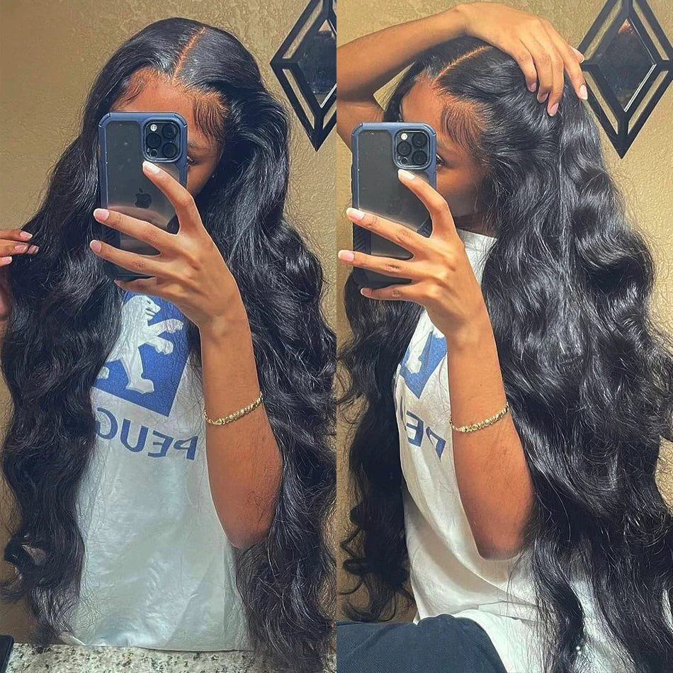 Full Lace Wig Body Wave Virgin Hair Natural Black Pre-Plucked