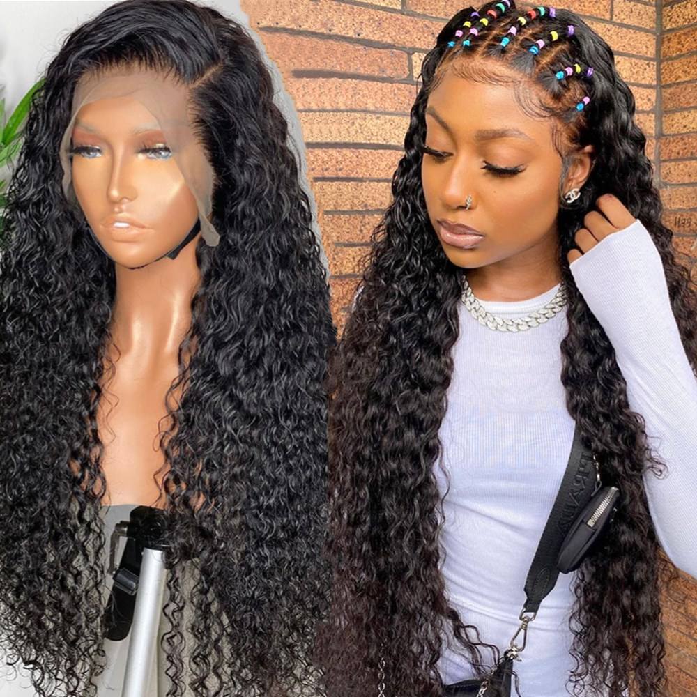 13x6 Transparent Lace Frontal Water Wave Wigs Natural Black