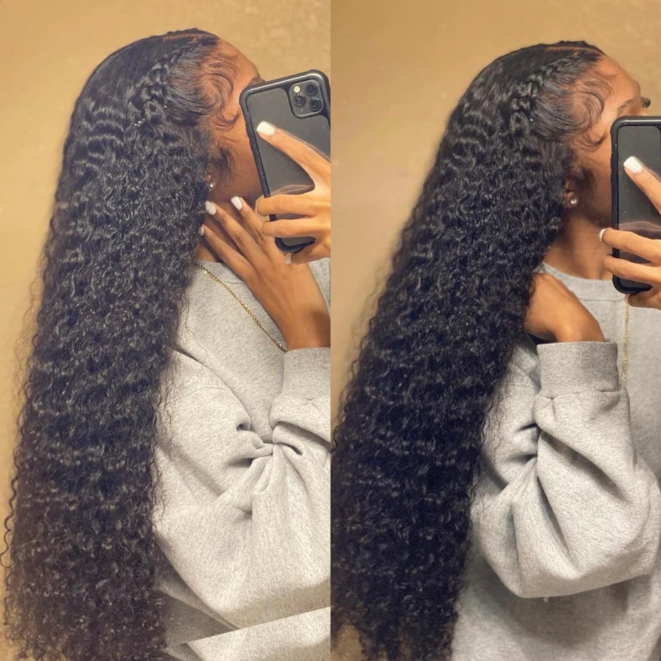 Full Lace Wig Kinky Curly Virgin Hair Natural Black Pre-Plucked