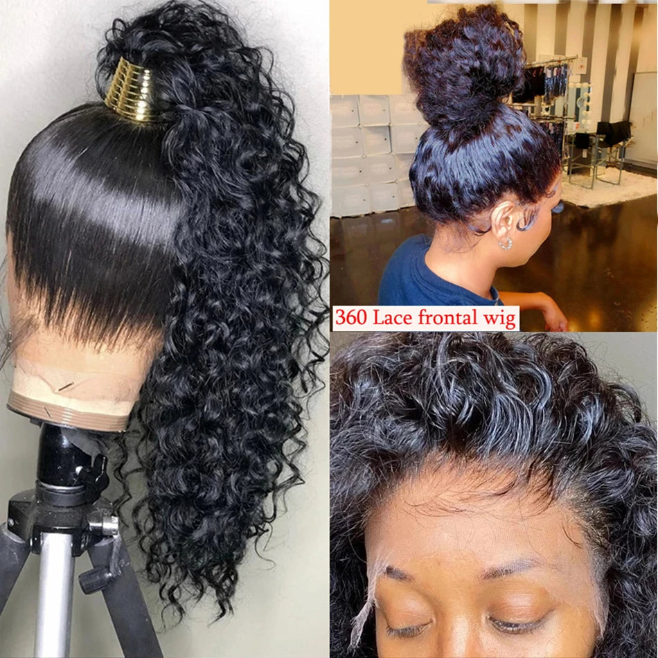 360 Lace Frontal Wig Kinky Curly Virgin Hair Natural Black Pre-Plucked