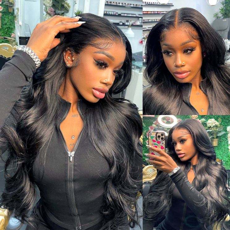 13x6 Transparent Lace Frontal Body Wave Wigs Natural Black