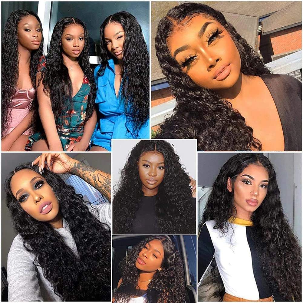 13x6 Transparent Lace Frontal Water Wave Wigs Natural Black