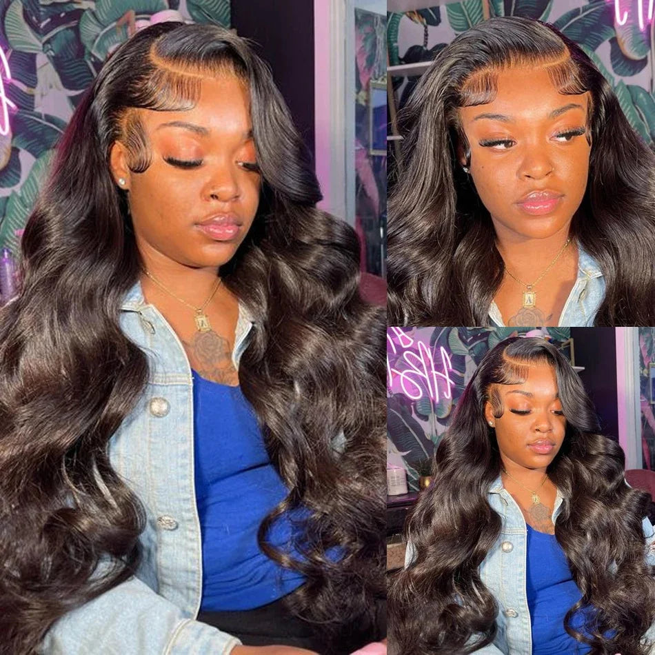 360 Lace Frontal Wig Body Wave Brazilian Virgin Hair Natural Black Pre-Plucked