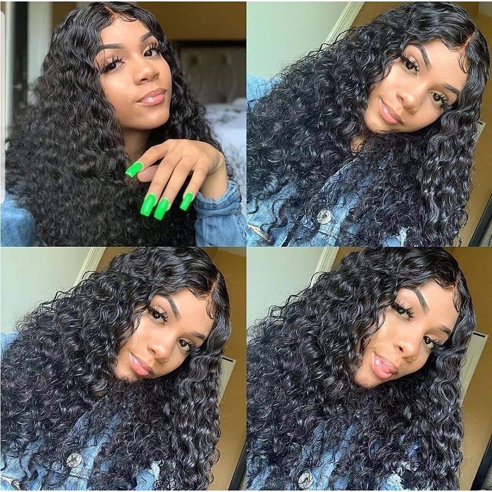 13x6 Transparent Lace Frontal Water Wave Wigs Natural Black