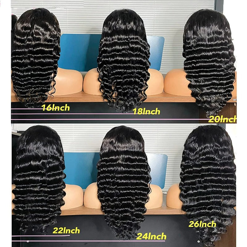 Full Lace Wig Loose Deep Wave Brazilian Virgin Hair Natural Black Pre-Plucked