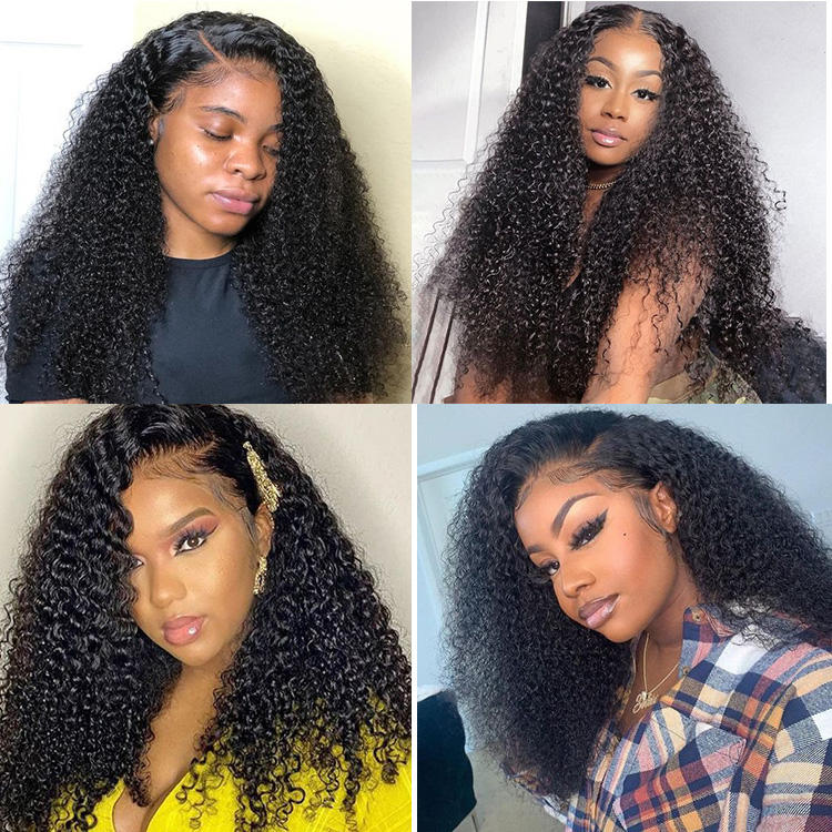 Tangle-Free 13x4 Transparent Lace Frontal Kinky Curly Wigs Virgin Human Hair