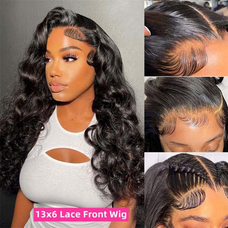 13x6 Transparent Lace Frontal Body Wave Wigs Natural Black