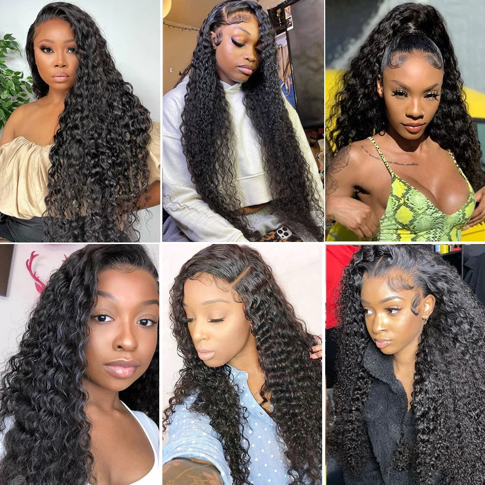 360 Lace Frontal Wig Water Wave Virgin Hair Natural Black Pre-Plucked