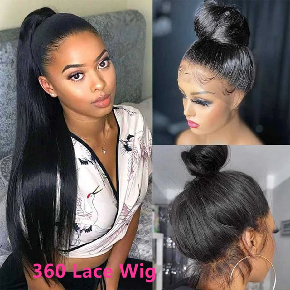 360 Lace Frontal Wig Straight Hair Virgin Hair Natural Black Pre-Plucked