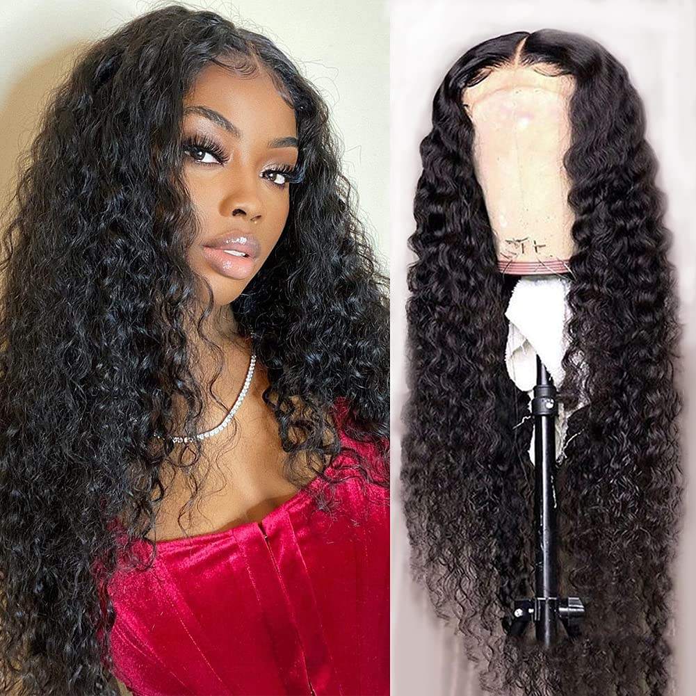 13x6 Transparent Lace Frontal Water Wave Wigs Natural Black