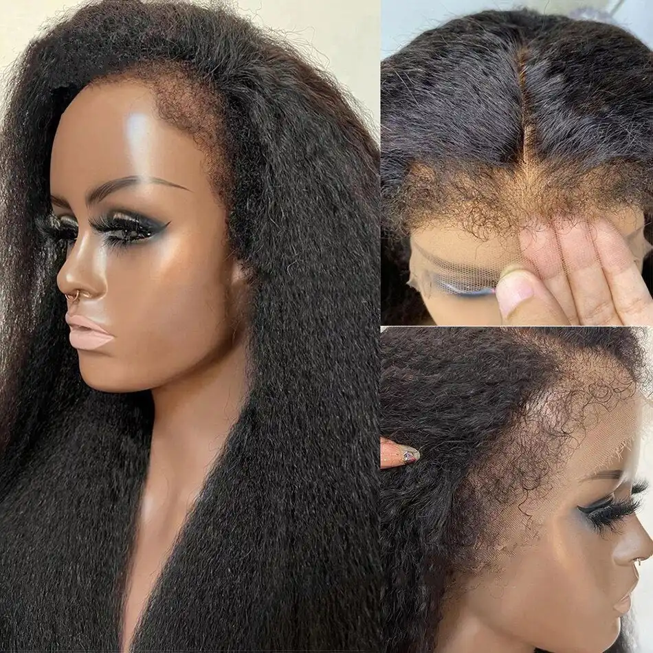 360 Lace Frontal Wig Yaki Straight Brazilian Virgin Hair Natural Black Pre-Plucked