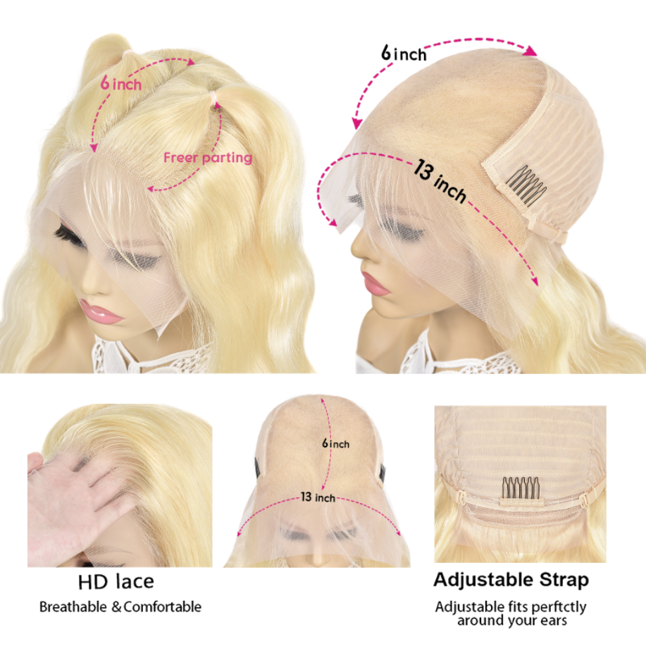 613 Blonde Hair Color Body Wave 13x6 HD Lace Frontal Wigs Human Hair