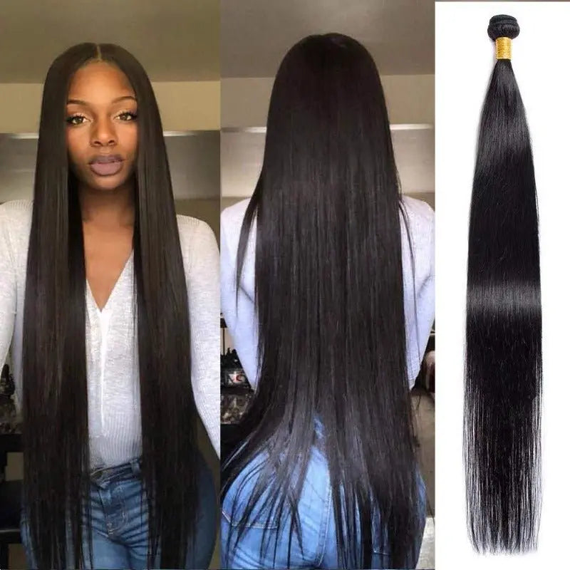 Natural Black 3 Bundles 32-40 Inch Brazilian Virgin Hair With 4*4 Lace Closure