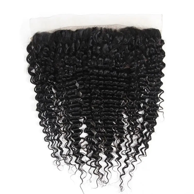 Natural Black 3 Bundles Deep Wave Brazilian Virgin Hair With 13*4 Lace Frontal