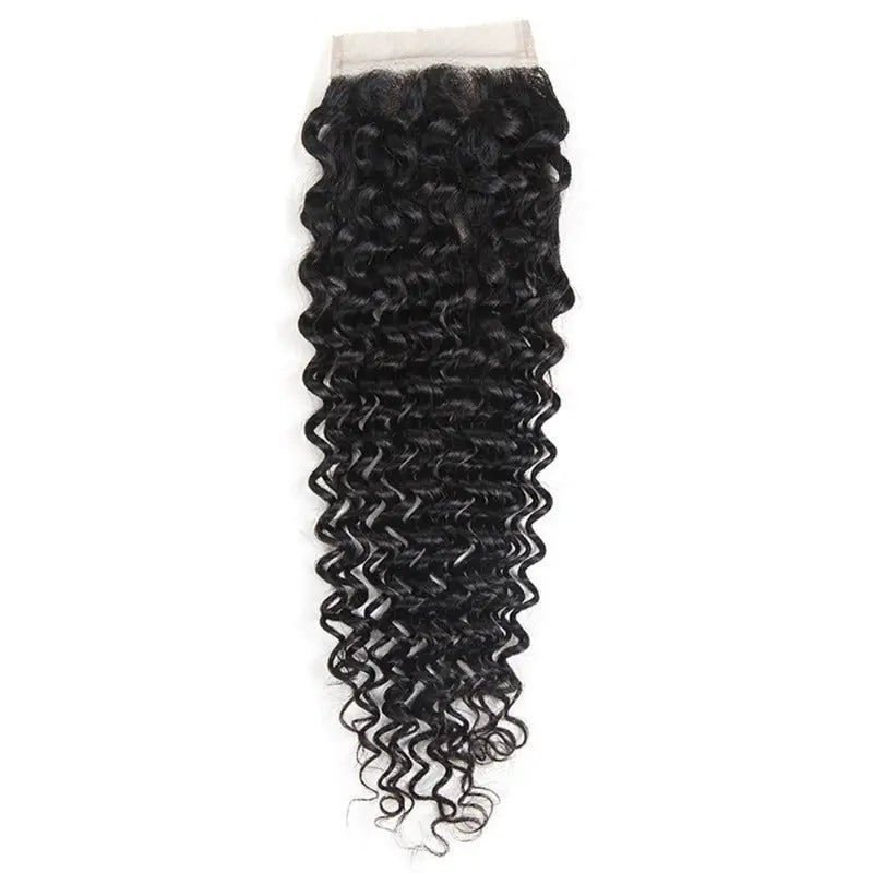 Natural Black 3 Bundles Deep Wave Brazilian Virgin Hair With 4*4 Lace Closure