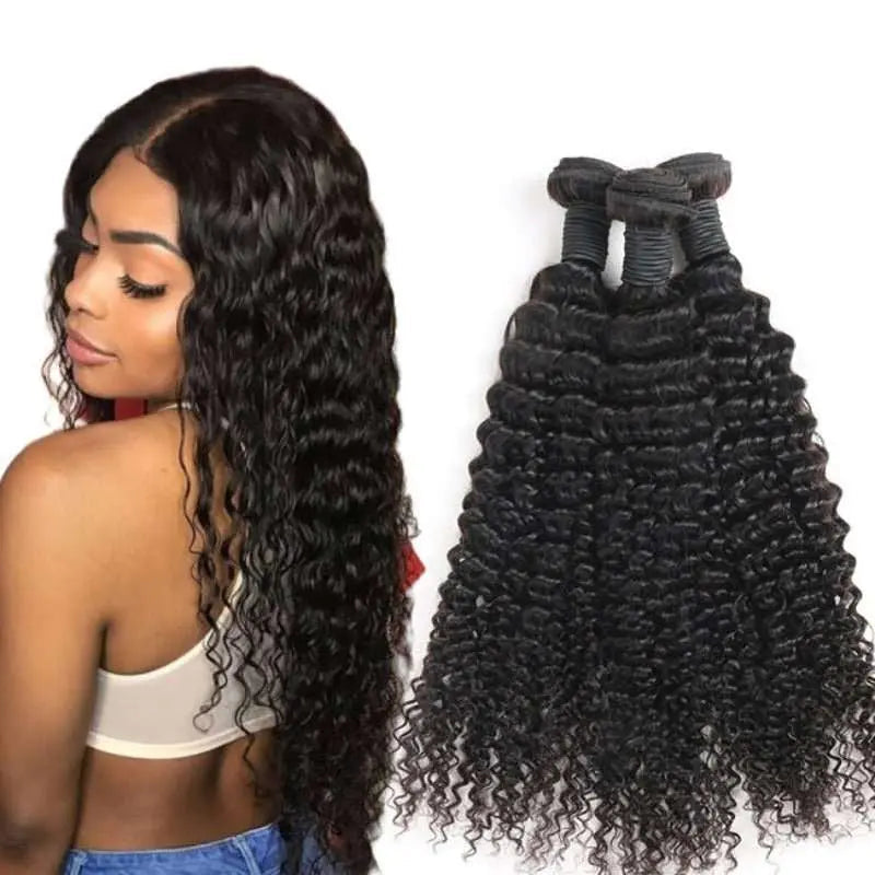 Natural Black 3 Bundles Deep Wave Brazilian Virgin Hair With 4*4 Lace Closure