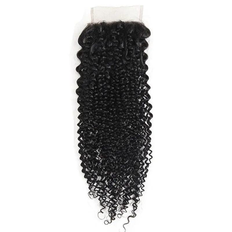 Natural Black 3 Bundles Kinky Curly Brazilian Virgin Hair With 4*4 Lace Closure