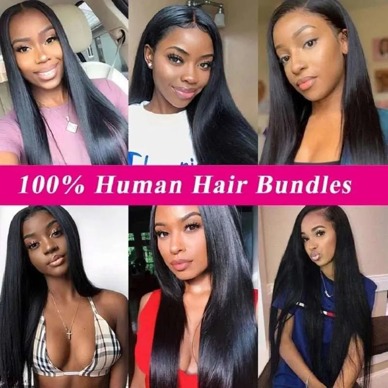 Natural Black 4 Bundles Straight Brazilian Virgin Hair With 4*4 Lace Closure