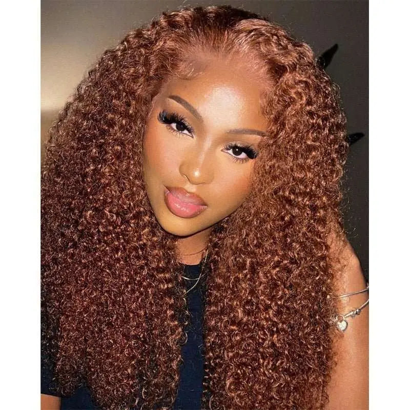 New Fashion Auburn Brown Hair Color Jerry Curly 4x4 13x4 Lace Front Wigs