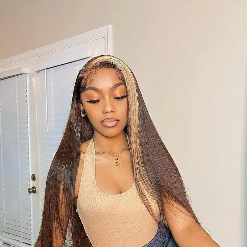 Ombre Color Highlights Straight 4x4 13x4 Lace Frontal Wig