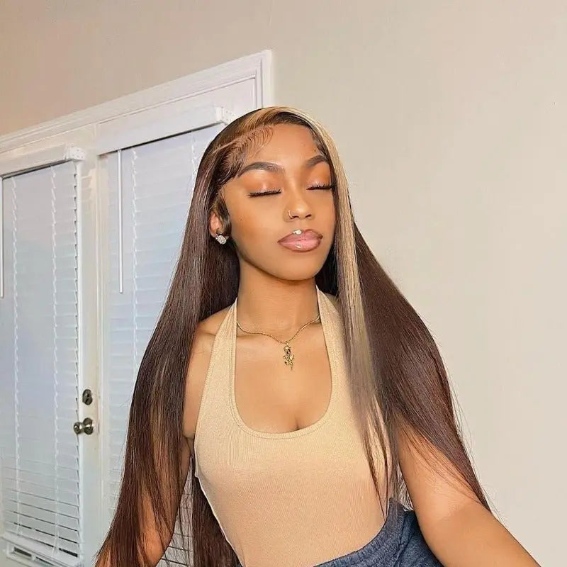 Ombre Color Highlights Straight 4x4 13x4 Lace Frontal Wig