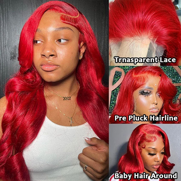 Redwine Color 13x4 Body Wave Lace Frontal Wigs 4x4 Closure Wig