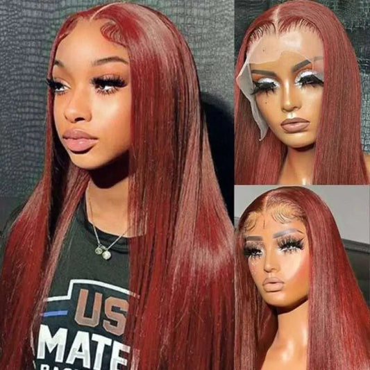 Reddish Brown Auburn Color Silky Straight 13*4 Lace Frontal Wigs