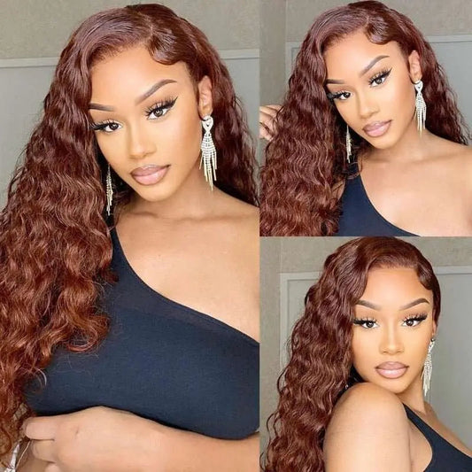 Reddish Brown Color Deep Curly Wave 4x4 13x4 Lace Front Wigs