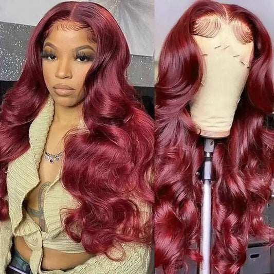 Burgundy Red Color 4x4 13x4 Body Wave Lace Frontal Wigs