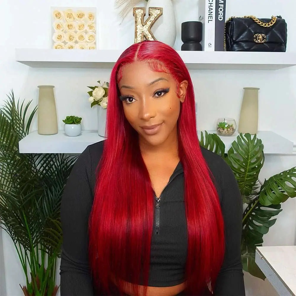 Redwine Color 4x4 13x4 Straight Lace Frontal Wigs