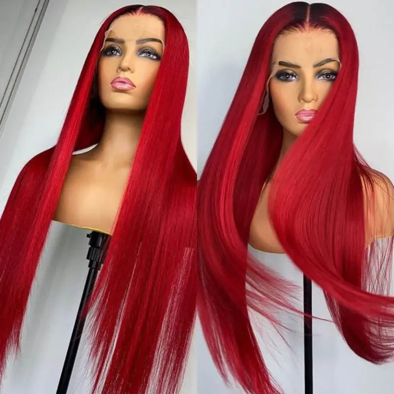 Redwine Color 4x4 13x4 Straight Lace Frontal Wigs