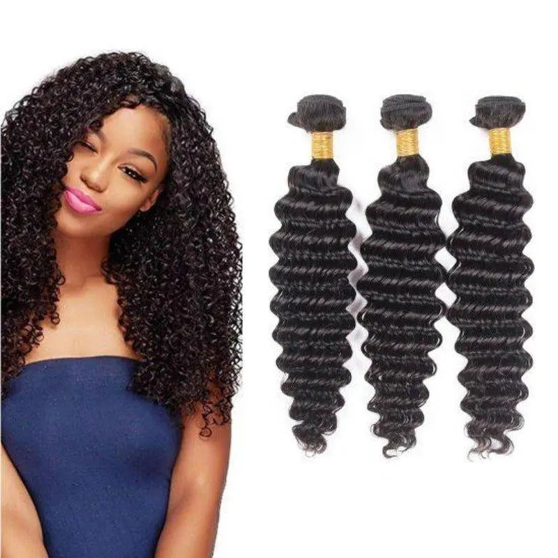 Remy Hair 3 Bundles Deep Wave Natural Black Brazilian Virgin Hair