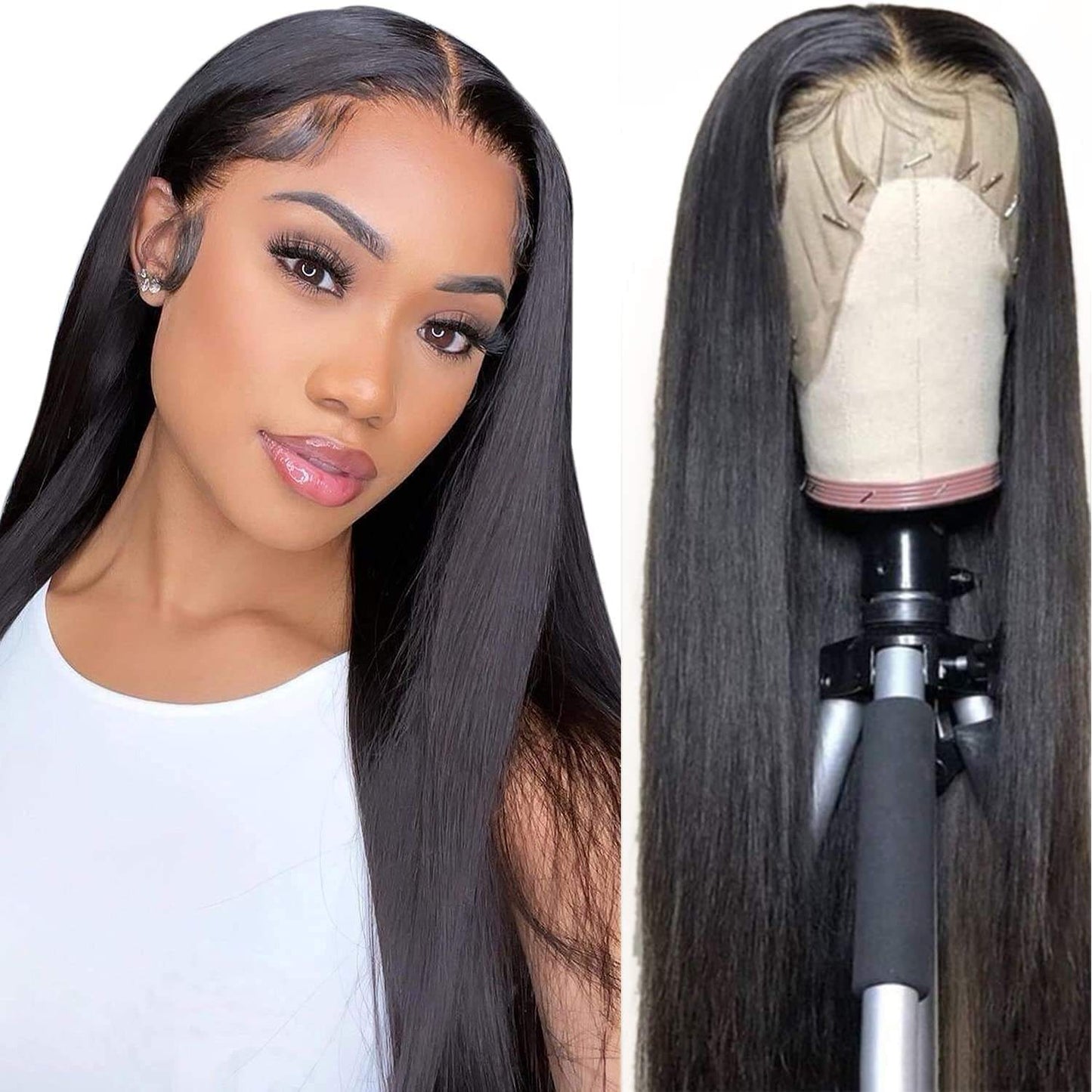 13x6 Transparent Lace Frontal Straight Wigs Natural Black