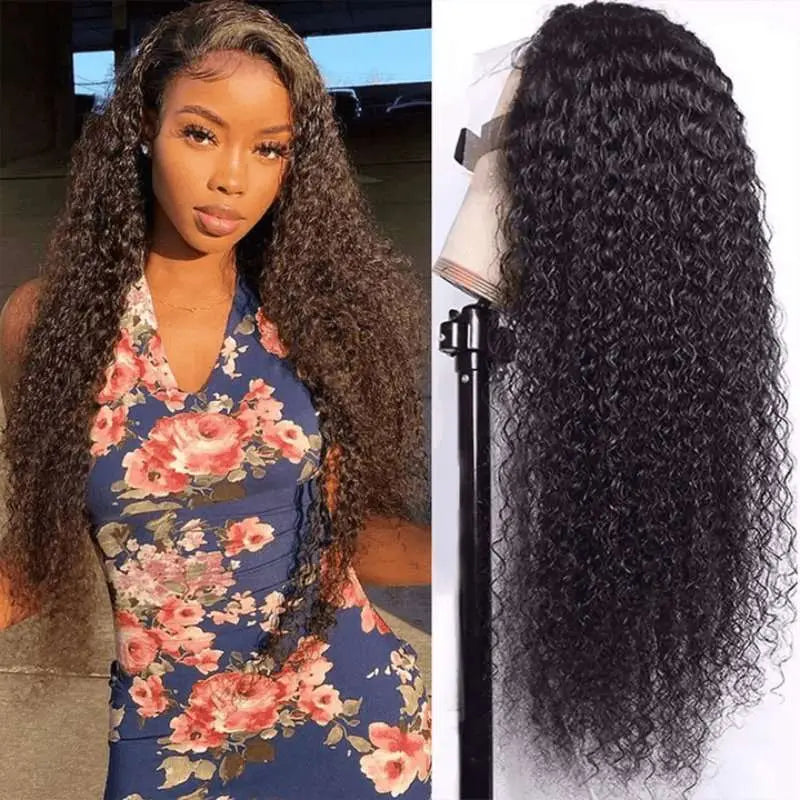 Tangle-Free 13x4 Transparent Lace Frontal Kinky Curly Wigs Virgin Human Hair