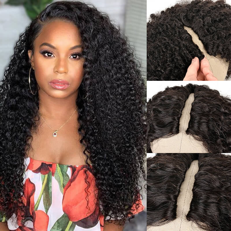 Ulike Upgrade Kinky Curly V Part Wig No Glue No Sew No Gel No Leave Out Needed Human Hair 180 Density Thin Part Wig