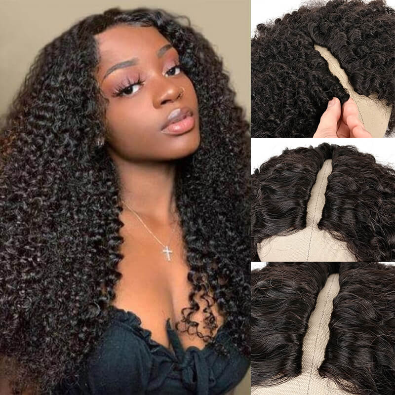 Ulike Upgrade Kinky Curly V Part Wig No Glue No Sew No Gel No Leave Out Needed Human Hair 180 Density Thin Part Wig