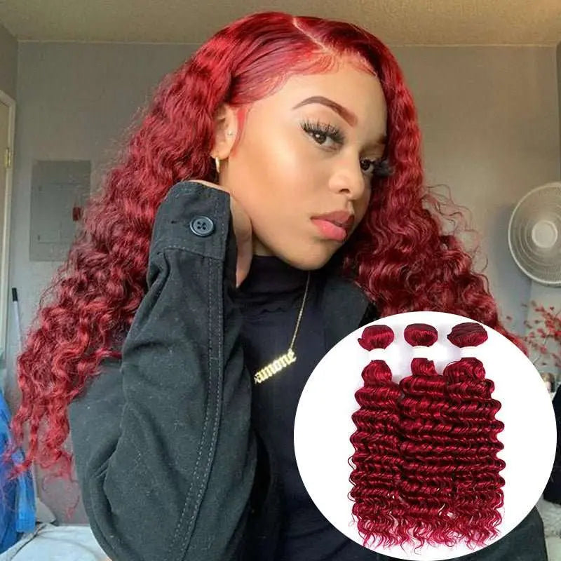 Vibrant Burgundy Red 13x4 4x4 Curly Wave Lace Frontal Wigs