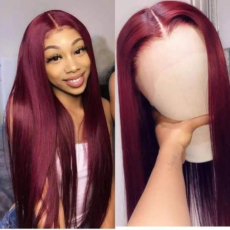 Vibrant Burgundy Red 4x4 13x4 Straight Lace Frontal Wigs