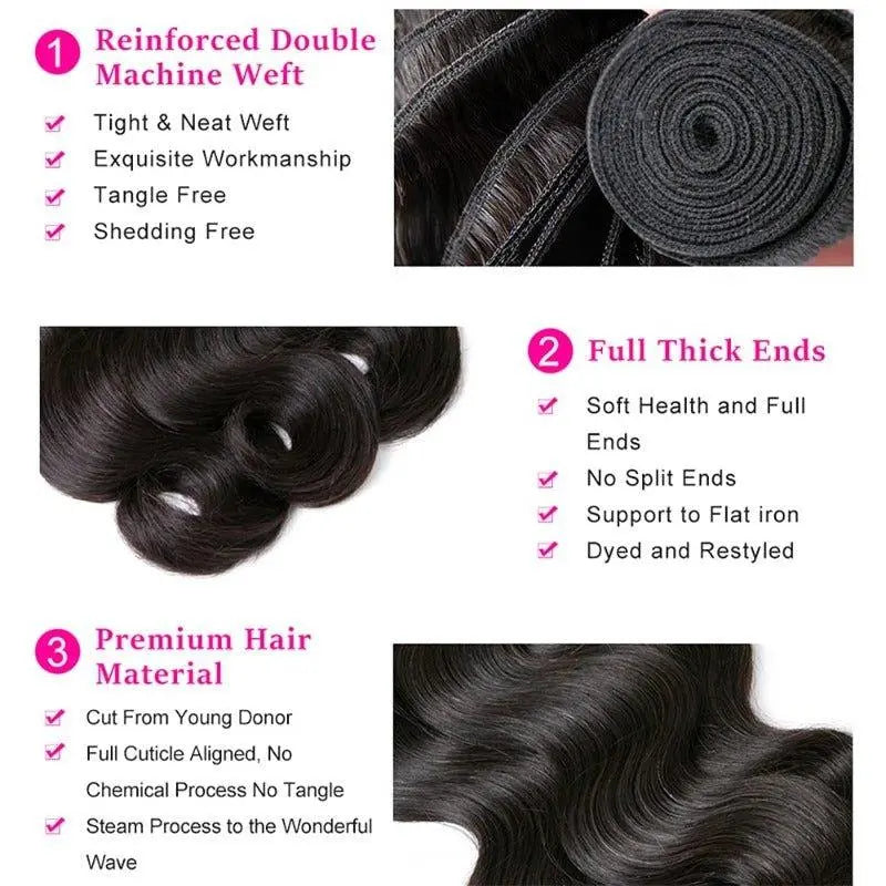 Ulike Hair 3 Bundles Body Wave Super High Class Premium Virgin Hair Natural Black