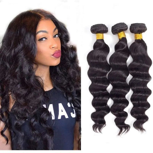 Ulike Hair 3 Bundles Loose Deep Super High Class Premium Virgin Hair Natural Black