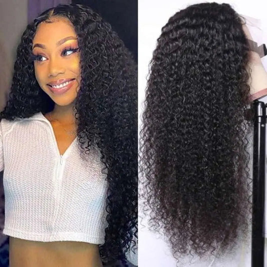 5x5 Transparent Lace Closure Kinky Curly Wigs Virgin Human Hair