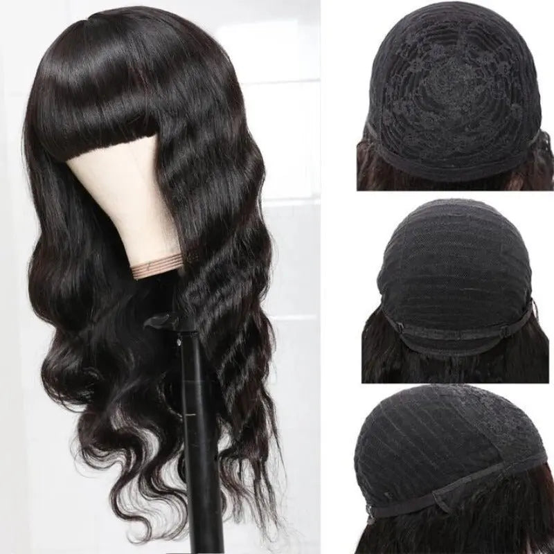 Body Wave Wigs With Free Part Bangs Full Machine Made Wigs