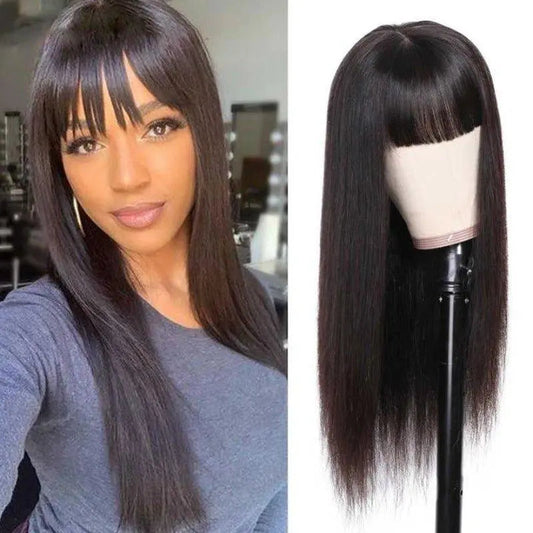 Ulike Hair Straight Wigs With Free Part Bangs Full Machine Made Wigs