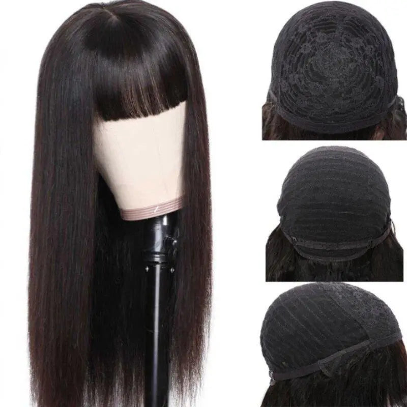 Ulike Hair Straight Wigs With Free Part Bangs Full Machine Made Wigs