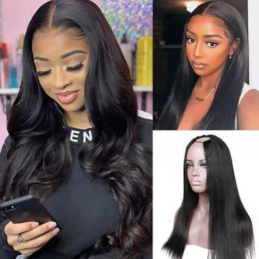 Ulike Hair U-Part Wig Straight/Body Wave Wigs Natural Black 150%Density